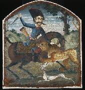 unknow artist Hunter on Horseback Attacked by a Lion china oil painting artist